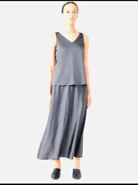 Eileen Fisher Gray 109% Silk Midi Skirt Size L